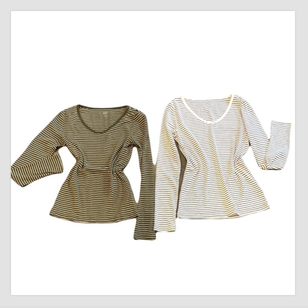 Bundle of 2‎ GAP Women's Tops Striped Long Sleeve Favorite T-Shirt S Green #231C